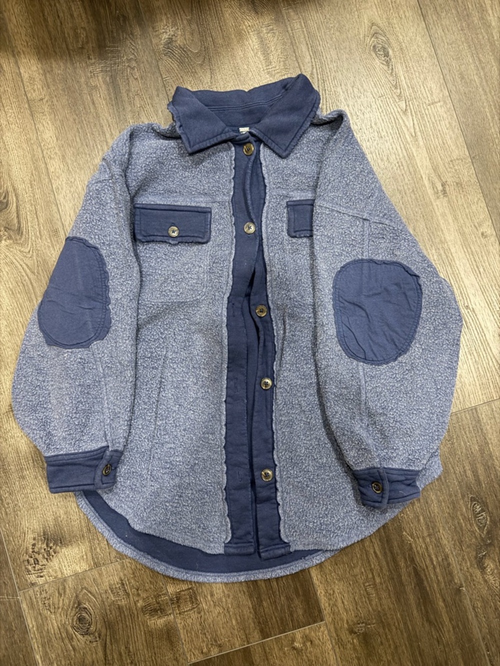 Free People Blue Teddy Jacket with Navy Trim